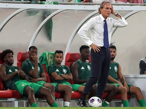 Saudi Arabia's Italian coach Roberto Mancini looks on during the 2026 Fifa World Cup Asian qualification football match against Japan at King Abdullah Sports City in Jeddah on October 10.