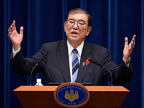 This file photo taken on October 9, 2024 shows Japan's Prime Minister Shigeru Ishiba speaking during a press conference at the prime minister's official residence in Tokyo. Japan votes on October 27, 2024 in a snap election with the ruling LDP party at risk of losing its majority for the first time in 15 years, in a severe blow to new premier Shigeru Ishiba