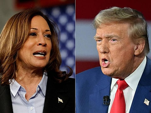 A combination photo showing Kamala Harris and Donald Trump.