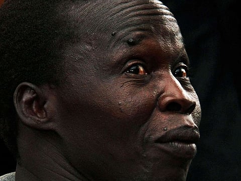 Suspected LRA (Lords Resistance Army) member Thomas Kwoyelo is pictured during a pre-trial session at the High Court in Kampala on Februay 1, 2017.