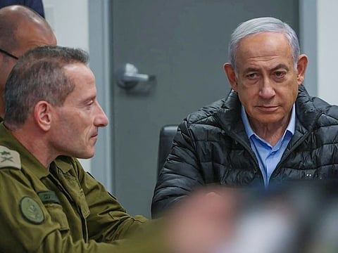 This screen grab taken from a handout video released by the Israeli government press office shows Prime Minister Benjamin Netanyahu attending a meeting in the command centre of the defence ministry in Tel Aviv on October 26, 2024, as Israel conducts what it says are "precise strikes" on military targets in Iran.