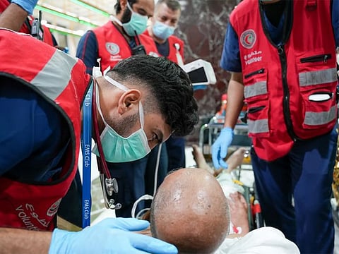 The pilgrim has been transferred to a medical facility for further monitoring and necessary care.