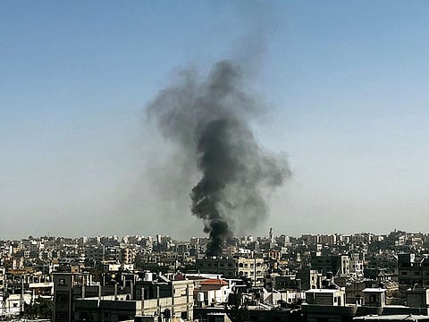 Smoke rises over Beit Lahia, adjacent to Jabaliya in the northern Gaza Strip.
