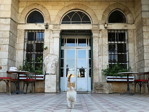 This picture shows the entrance of the historical Palmyra hotel in the eastern Lebanese city of Baalbek on October 19, 2024.