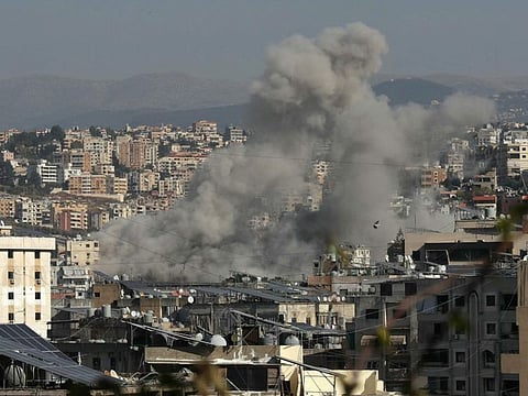 Smoke rises from the site of an Israeli airstrike that targeted the Haret Saida area, next to southern Lebanese city of Sidon on October 27, 2024.