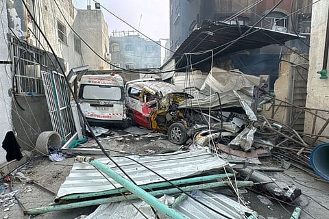 A picture shows the damage to ambulances at the Kamal Adwan Hospital in Beit Lahia the northern Gaza Strip on October 26, 2024.
