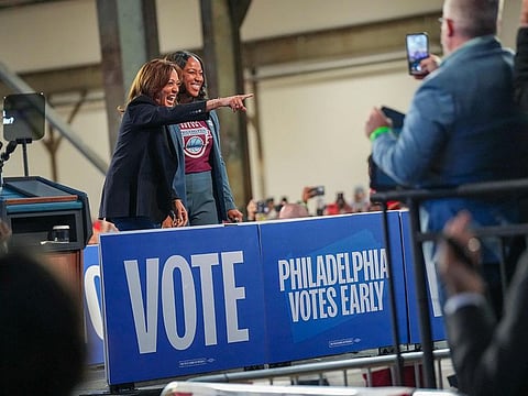 Democratic presidential nominee, US Vice President Kamala Harris takes the stage to speak during a campaign rally at The Alan Horwitz "Sixth Man" Center on October 27, 2024 in Philadelphia, Pennsylvania.