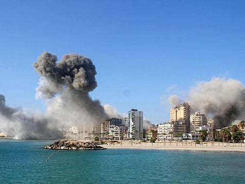 Smoke billows from the site of Israeli airstrikes on a neighbourhood in the southern Lebanese city of Tyre on October 28, 2024.