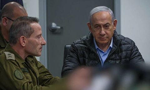 This screen grab taken from a handout video released by the Israeli government press office shows Prime Minister Benjamin Netanyahu attending a meeting in the command centre of the defence ministry in Tel Aviv on October 26, 2024.