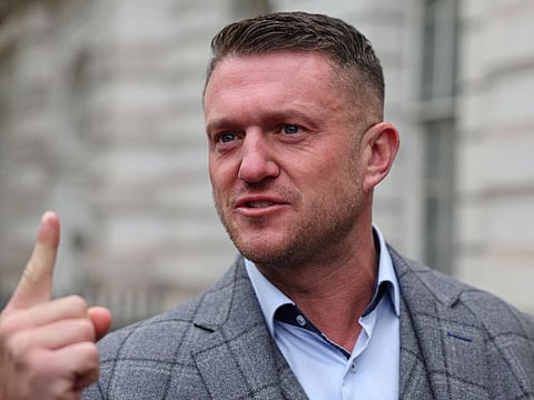 Founder and former leader of the anti-Islam English Defence League (EDL), Stephen Yaxley-Lennon, also known as Tommy Robinson, arrives at Westminster Magistrates Court in central London on April 22, 2024.