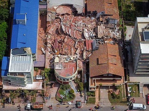 Aerial view of the Dubrovnik Hotel after it collapsed in the seaside town of Villa Gesell, Buenos Aires province.