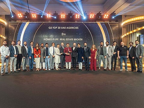 Homes 4 Life Real Estate being awarded 5th top brokerage at the DAMAC Broker Awards 2024.
