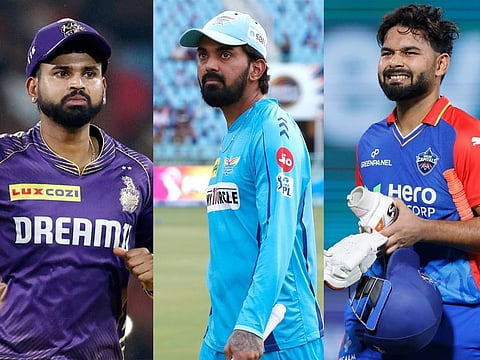 From left: Shreyas Iyer, KL Rahul and Rishabh Pant, who led their respective sides in Indian Premier League Season 17 earlier this year, have been dropped ahead of the mega auction.