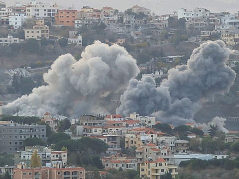 Smoke rises from the site of an Israeli airstrike in Khiam village in southern Lebanon on October 31, 2024.