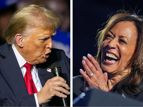 A combination photo showing Donald Trump and Kamala Harris campaigning in the US Presidential Election 2024. With the election just days away, energizing voters to get to the polls is a top priority for both campaigns.