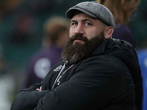 England's Joe Marler sits beside the pitch ahead of the Autumn Nations Series International rugby union test match between England and New Zealand at the Allianz Stadium, Twickenham in south-west London, on November 2, 2024.