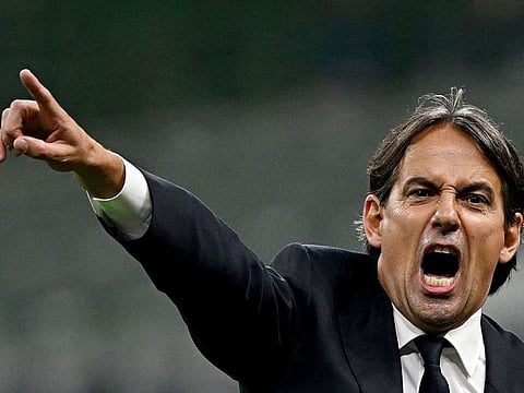 Inter Milan's coach Simone Inzaghi reacts during the Italian Serie A match against Venezia FC at San Siro stadium on Sunday.