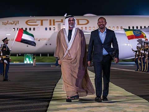 Sheikh Khaled bin Mohamed bin Zayed Al Nahyan arrives in Addis Ababa, Ethiopia, to attend the World Without Hunger Conference