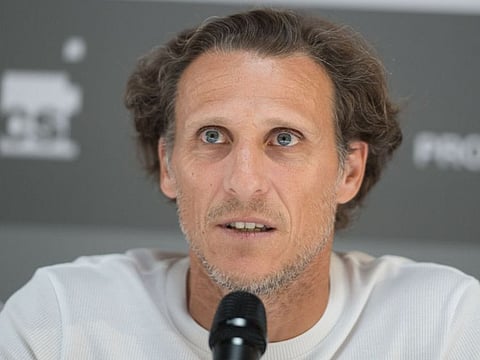Former footballer and professional tennis player Diego Forlan speaks during a press conference of the Uruguay Open.