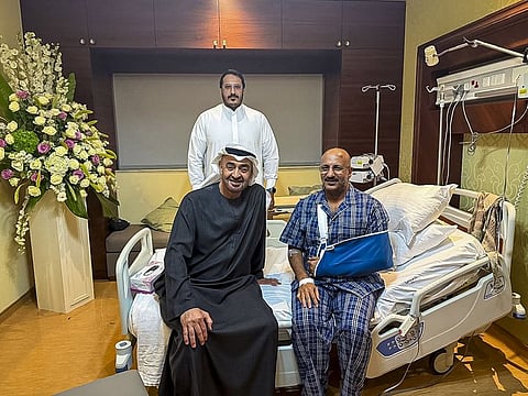 President His Highness Sheikh Mohamed bin Zayed Al Nahyan visits Tariq Muhammad Abdullah Saleh, member of Yemen’s Presidential Leadership Council, at Zayed Military Hospital in Abu Dhabi on Wednesday