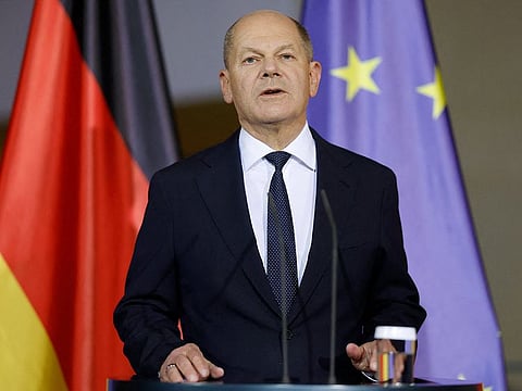 German Chancellor Olaf Scholz addresses a press conference at the Chancellery in Berlin after a coalition committe meeting on November 6, 2024.