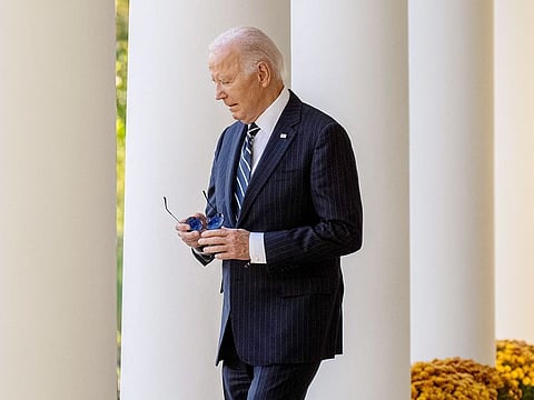 US President Joe Biden walks out of the Oval Office to speak about the results of the 2024 election in the Rose Garden on November 07, 2024 in Washington, DC.