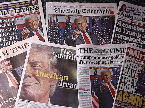 Front pages of some international newspapers about the re-election of US President-elect Donald Trump