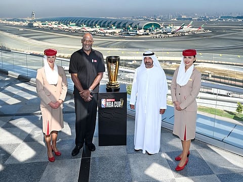 Sheikh Ahmed Bin Saeed Al Maktoum, Chairman and Chief Executive, Emirates Airline & Group, with NBA legend James Worthy in Dubai.
