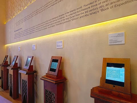 Visitors to SIBF can read a digital version of the Holy Quran transcribed in Kufic script on gazelle parchment paper.
