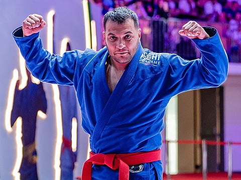 Italian Prisco Casertano celebrates his victory in the Abu Dhabi World Masters Jiu-Jitsu Championship on Tuesday.