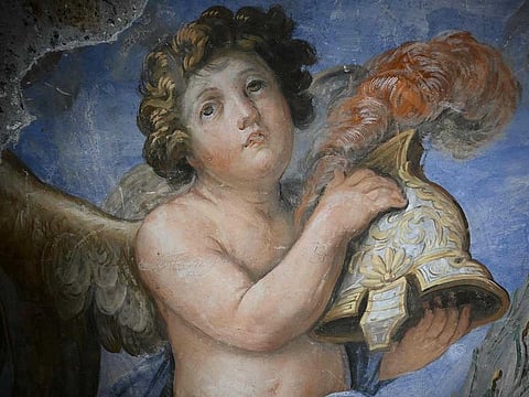 Part of frescoes discovered last year by an electrician during works at the Villa Farnesina in Rome.