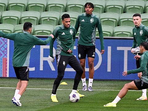 Saudi Arabia players during a training session at the Melbourne Rectangular Stadium in Melbourne on Wednesday.