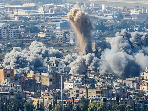 Smoke plumes rise after an Israeli airstrike on the Chouaifet neighborhood in southern Beirut on November 14, 2024.