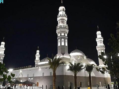 A night view of the Quba Mosque in Medina.