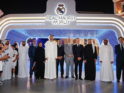 Real Madrid World Park inauguration ceremony with Roberto Carlos and Emilio Butragueño