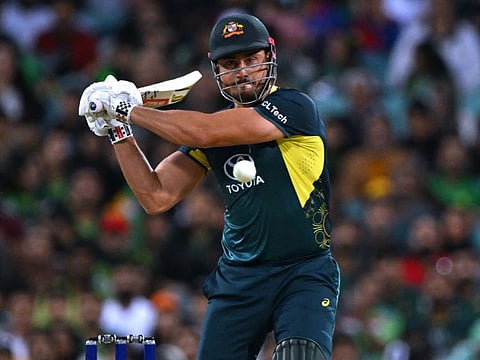 Australias Marcus Stoinis was unstoppable once he got going, also blasting five fours in his 27-ball masterclass.
