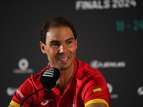 Rafael Nadal of Team Spain speaks during a press conference ahead of the Davis Cup tennis tournament, in Fuengirola, near Malaga, on Monday.