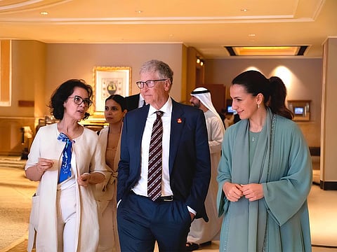 Mariam Almheiri and Bill Gates during meeting to review the progress on the agricultural innovation project