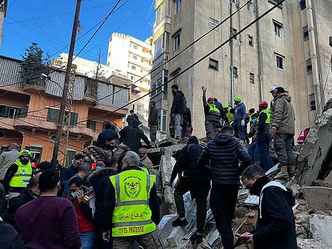 Lebanese first responders arrive at the site of an Israeli airstrike that targeted a building in the capital Beirut on November 26, 2024.
