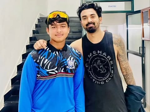 Vaibhav Suryavanshi with K L Rahul.