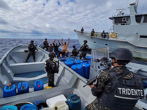 File photo: Handout picture released by El Salvador's Presidency Press Office showing three alleged drug traffickers in custody by Salvadoran Navy soldiers 770 nautical miles southwest of La Bocana El cordoncillo, San Luis la Herradura, El Salvador, on November 24, 2024.