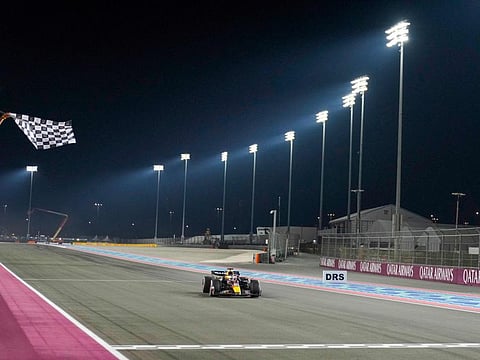 Red Bull Racing's Dutch driver Max Verstappen finishes to win the Qatar Grand Prix at the Lusail International Circuit in Lusail, north of Doha, on Sunday.