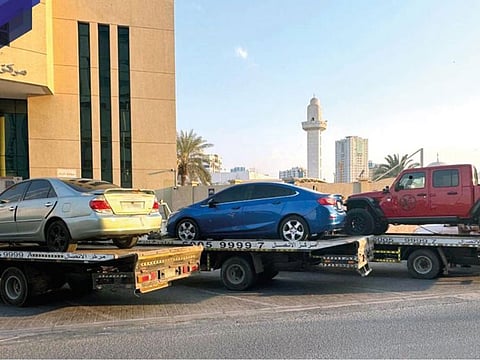 Several vehicles were towed away by Ajman Police on Ajman Beach Road on Monday.