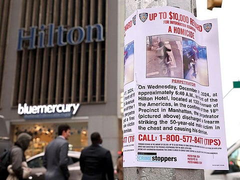 A New York Police Department (NYPD) flier outside the New York Hilton Midtown in New York.