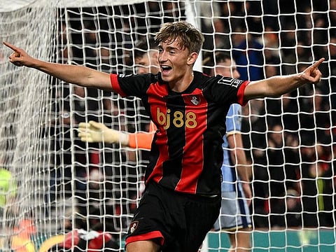 Bournemouth's defender Dean Huijsen celebrates scoring the team's first goal during the English Premier League football match against Tottenham Hotspur at the Vitality Stadium in Bournemouth, southern England on December 05, 2024.