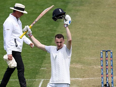 England's Harry Brook celebrates his century against New Zealand on day one of the second Test at the Basin Reserve in Wellington on Friday.