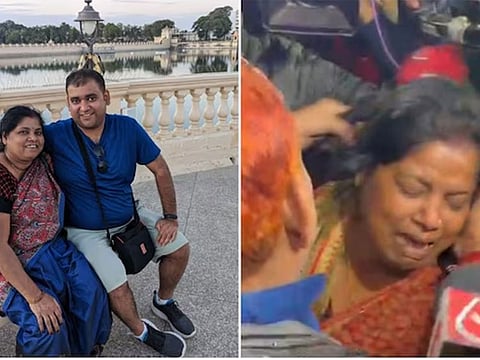 Atul Subhash with his mother in a filepicture: His mother fainted while talking to reporters in Bengaluru on Wednesday.
