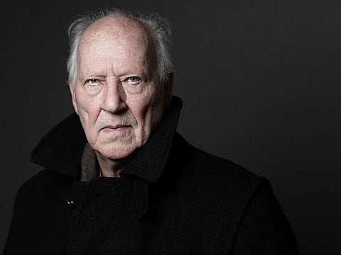 German filmmaker, actor, opera director, and author, Werner Herzog, poses during a photo session in Paris, on December 12, 2024.
