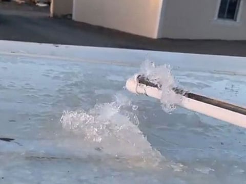 In Tabarjal, Al Jouf Province, water froze for the first time in years, a rare phenomenon in the region.