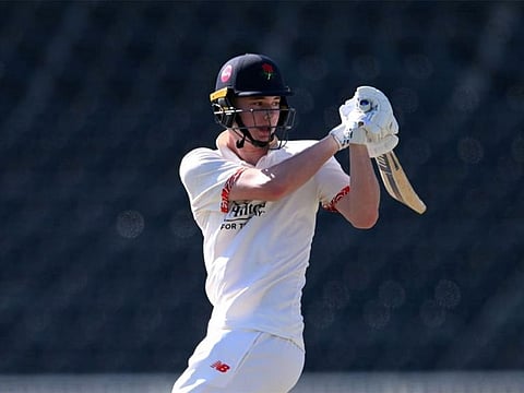 Lancashire batsman Rocky Flintoff in action during day two of the Division One Vitality County Championship match against Somerset at Emirates Old Trafford on September 18 in Manchester, England.